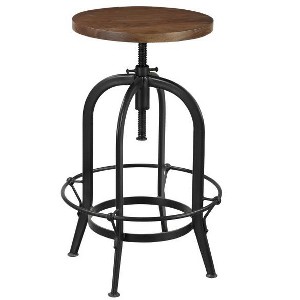 HomeRoots Brown and Black Solid Wood and Metal Backless Adjustable Height Swivel Bar Chair - 1 of 4