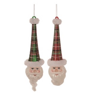 Transpac Glass Plaid Hat Santa Ornament Set of 2 Christmas Home Decorations - 1 of 1