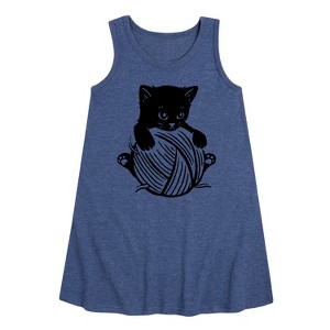 Girls' - Instant Message - Cat Yarn Kid Graphic Sleeveless Aline Dress - 1 of 4
