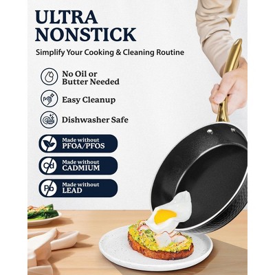 Granitestone 12'' Black Aluminum Nonstick Fry Pan with Gold Handle
