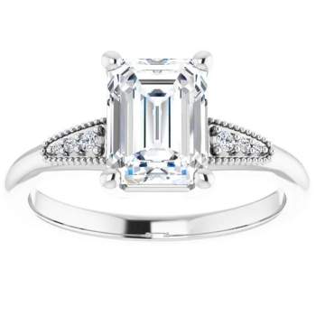 Pompeii3 1 3/4Ct Diamond & Emerald Cut Moissanite Vintage Engagement Ring White Gold