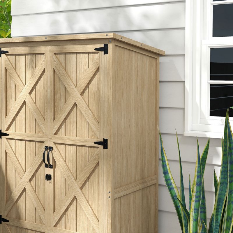 Outsunny Outdoor Storage Cabinet, Wooden Garden Storage Shed with Waterproof Asphalt Roof, 5 of 7