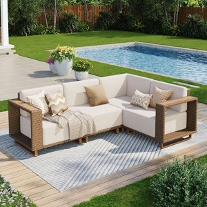 Captiva Designs Outdoor Patio Modular Furniture Sectional Wicker Sofa Set with 9.8 Inch Thick Cushions - 1 of 4