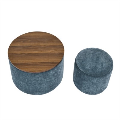 OUTSUPPLY 2 Piece Round Storage Ottoman Set, Multi-Functional Footrest, Hidden Storage for Living Room