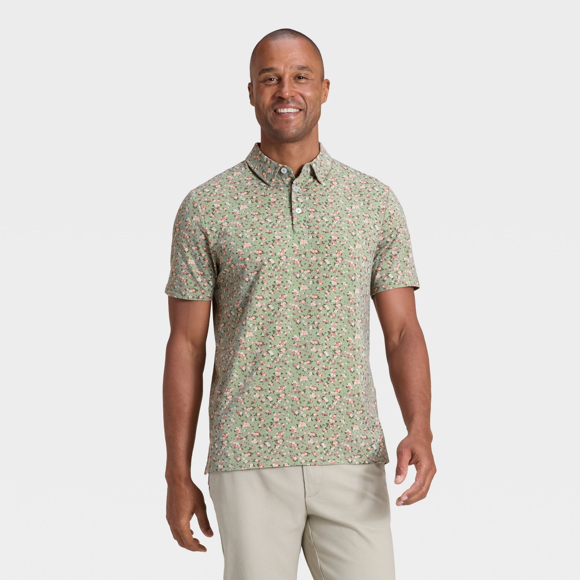 Men's Floral Print Comfort Wear Polo Shirt - Goodfellow & Co™ Olive Green