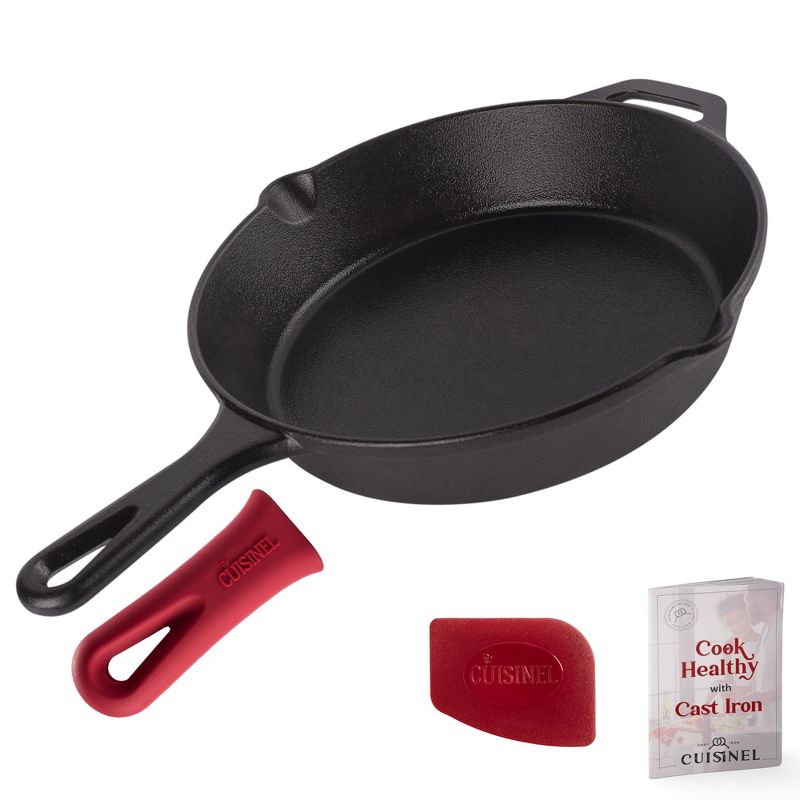 Cuisinel Cast Iron Skillet - 10"-Inch Frying Pan with Pour Spouts + Silicone Heat-Resistant Handle Cover Holder, 1 of 4