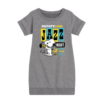 - Peanuts - Snoopy And Friends Jazz Night Graphic Short Sleeve Fleece Dress