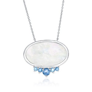 Simona Sterling Silver, Oval MOP Necklace - Sky Blue Topaz - White - 18 Inch - 1 of 2