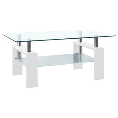vidaXL Coffee Table White and Transparent 37.4Inchx21.7Inchx15.7Inch Tempered Glass