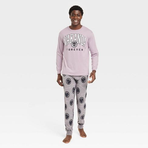 Men's Marvel Wakanda Forever Long Sleeve Sweater Knit Pajama Set - Light  Purple/gray : Target