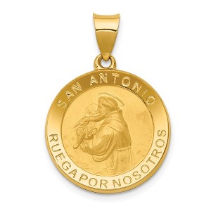 Black Bow Jewelry 14k Yellow Gold Hollow San Antonio Medal Pendant, 19mm (3/4 Inch) - 1 of 4