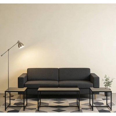 Spassway Glass Coffee Table with 2-Piece End Tables Set for Living Room Modern Sofa Table with Metal Legs Small Tea Table for Waiting Room