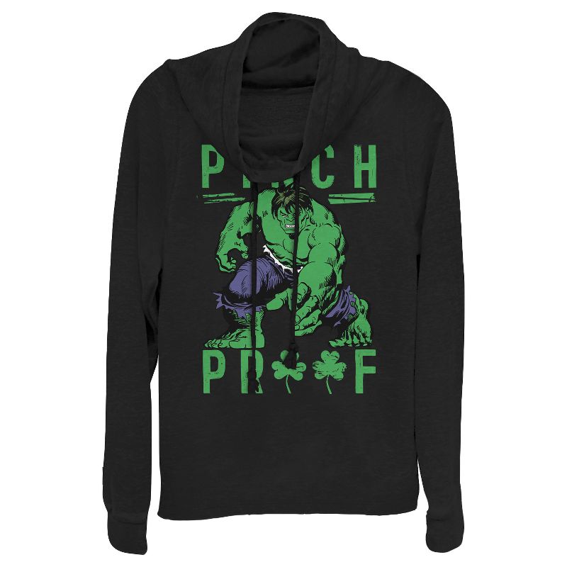 Juniors Womens Marvel St. Patrick's Day Hulk Pinch Proof Cowl Neck Sweatshirt, 1 of 4