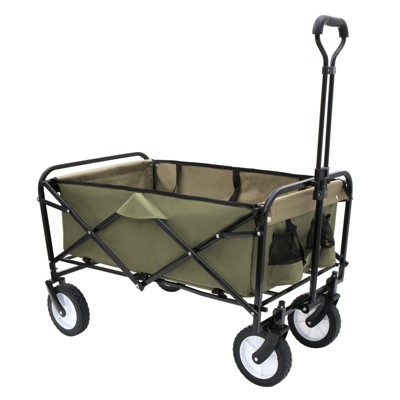 VisioGear Multi-use Bag Collapsible Foldable Wagon Cart, Beach Wagon Grocery Cart with Liner Bag and Cover, Green, 35.04"*21.65"*38.98"