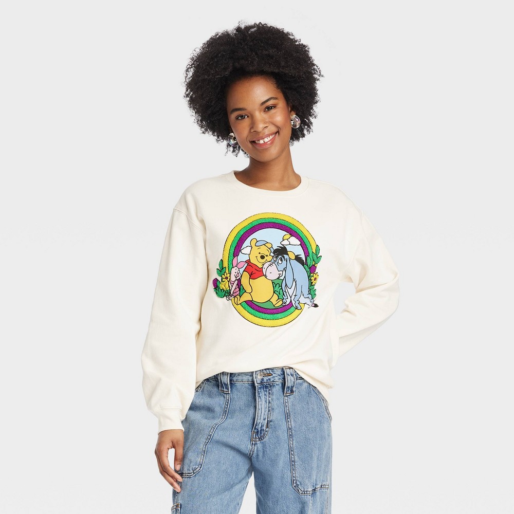 Women's Disney Winnie the Pooh Chenille Patch Graphic Sweatshirt - Ivory L