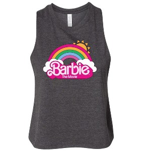 Women's Barbie Barbie Logo Rainbow Graphic Racerback Tank - Heather Charcoal - Small - 1 of 3