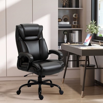 Executive Office Chair with Wide Seat, Computer Desk Chair with High Back PU Leather Ergonomic Upholstery, Adjustable Height and Swivel Wheels