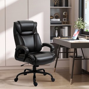 Executive Office Chair with Wide Seat, Computer Desk Chair with High Back PU Leather Ergonomic Upholstery, Adjustable Height and Swivel Wheels - 1 of 4