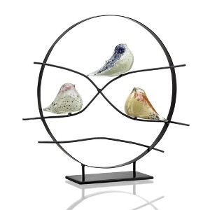 SPI Home Art Glass Bird Trio Desk Decor – 20" Handcrafted Sculpture with Elegant Glass Accents - 1 of 3