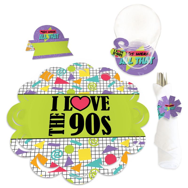 Big Dot of Happiness 90’s Throwback - 1990s Party Paper Charger and Table Decorations - Chargerific Kit - Place Setting for 8, 1 of 9