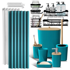 Bathroom Accessories Set with Shower Caddy and Bath Rugs - 27PC Bathroom Accessory Set with Shower Caddies & Bath Rugs, Shower Curtain Set - 1 of 4