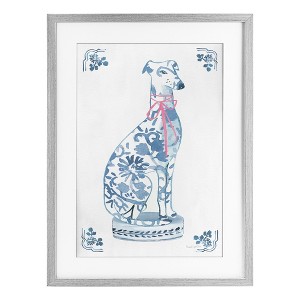 Stupell Industries Chinoiserie Dog Statue Framed Print Under Glass Art, Gray, 14" x 20" - 1 of 4