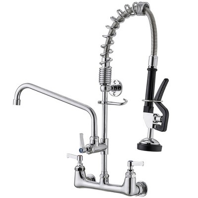BWE Commercial Restaurant Pull Down 2-Handle Wall Mount Pre-Rinse Spray Utility Kitchen Faucet
