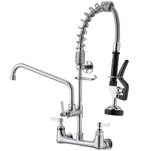 BWE Commercial Restaurant Pull Down 2-Handle Wall Mount Pre-Rinse Spray Utility Kitchen Faucet - 1 of 4