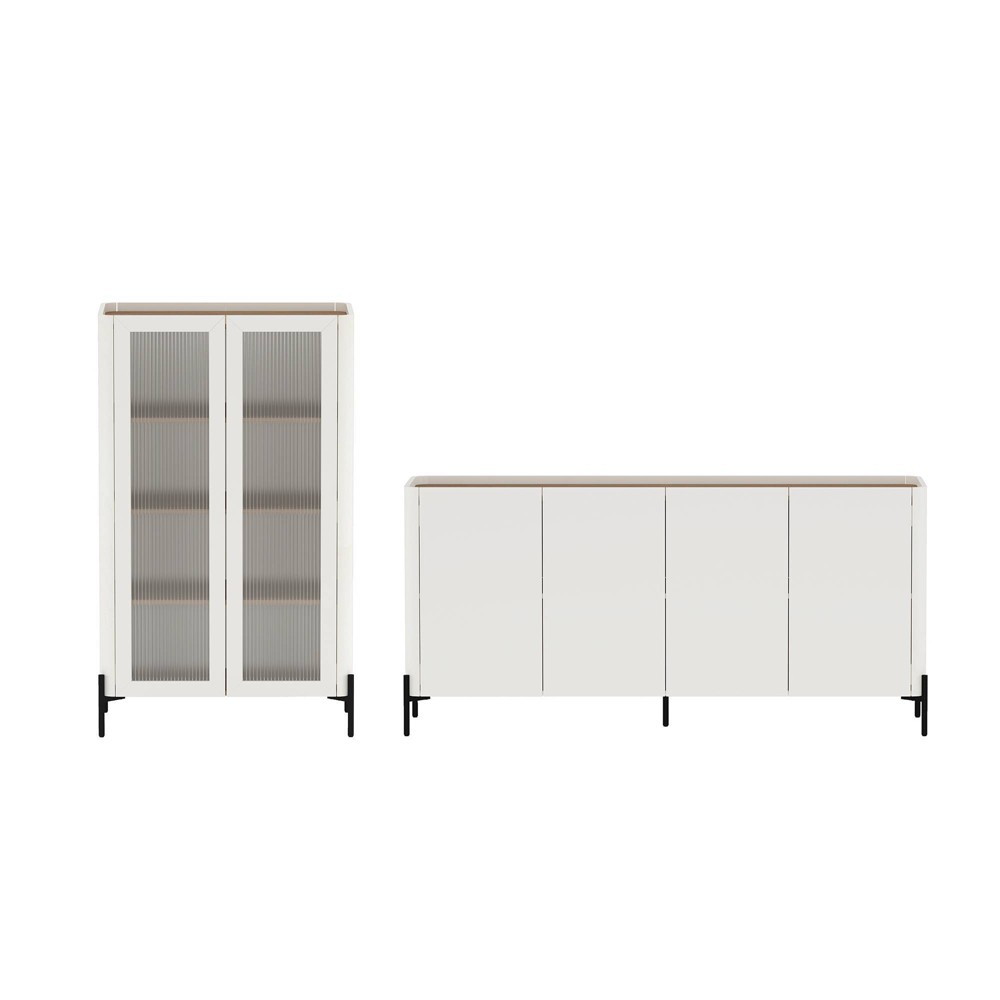 Manhattan Comfort Abbey 2pc Buffet and Bookcase Set Maple and Off White