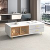 47.2" MDF Modern Rectangular Coffee Table with 2 Glass Door Storage, 4 Drawers, Gold Legs, and Multi-Color Lighting for Living Room - 2 of 4