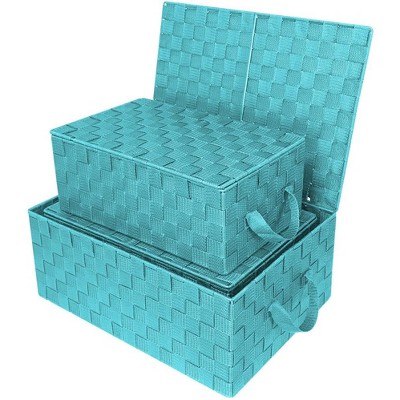 Aqua Woven Polypropylene Stackable Storage Basket Set with Lids