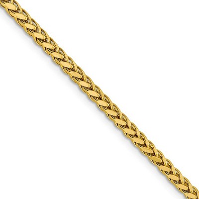 Black Bow Jewelry 3mm, 14k Yellow Gold D/C Hollow Wheat Chain Necklace
