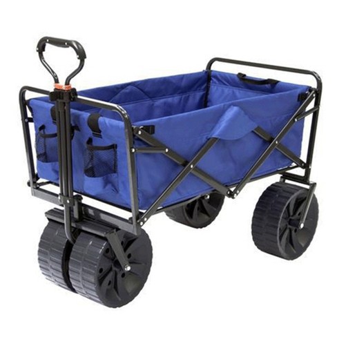 Wagon Cart Blue Quad Folding Camping Beach With Tailgate Heavy Duty Wheels 