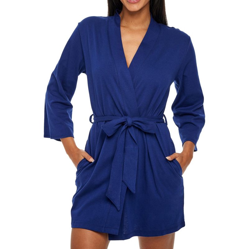Women's Soft Cotton Knit Jersey Lounge Robe with Pockets, Short Bathrobe, 1 of 8