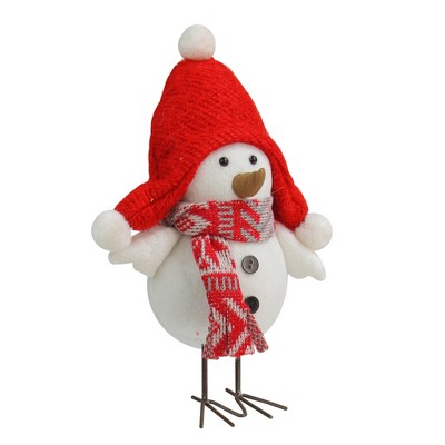 Northlight 9" White Winter Bird Wearing Red Hat and Scarf Table Top Christmas Decoration