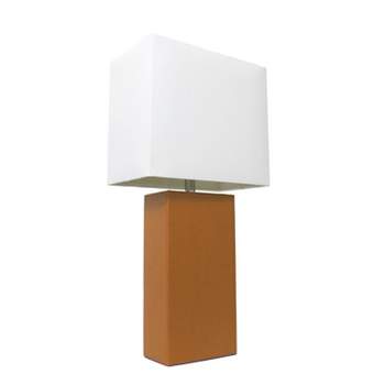 Leather Table Lamp with Fabric Shade  - Elegant Designs
