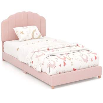 Honeyjoy Kids Twin Platform Bed Frame Upholstered Twin Size Bed with Wooden Slats Support