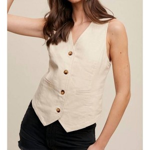 Women's Fitted Linen Vest - Listicle - 1 of 3