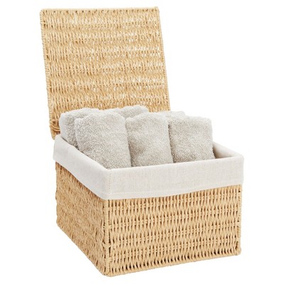 Natural Wicker Rectangular Storage Baskets with Lids and Liners