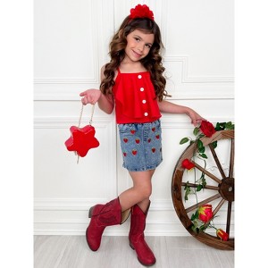 Sweet Strawberry Top and Denim Skirt Set Mia Belle Girls - 1 of 4