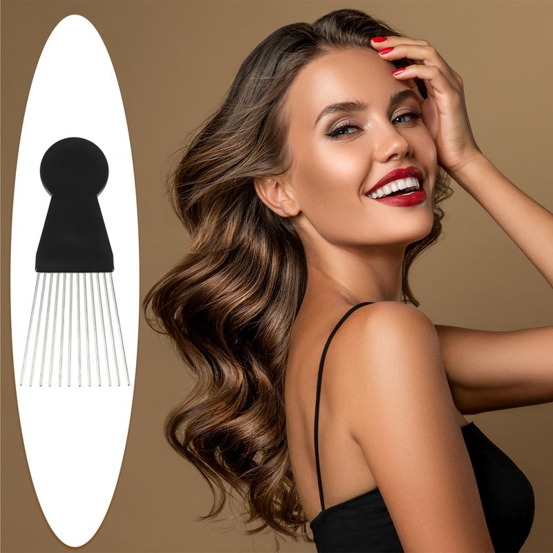 Unique Bargains Women's Metal Hair Pick Afro Comb Hairdressing Styling Tool 5.98"x2.60" Black 2Pcs, 2 of 7