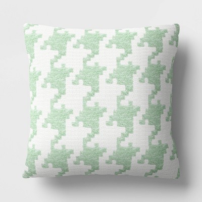 Square Houndstooth Woven Jacquard Chenille Pillow Green/White - Room Essentials™