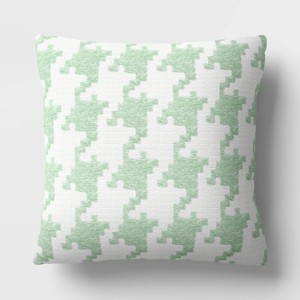 Square Houndstooth Woven Jacquard Chenille Pillow Green/White - Room Essentials™ - 1 of 4