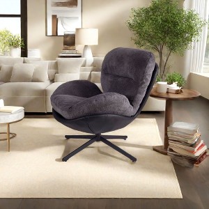 Grungis Chenille Swivel Office Chair NO Wheels,Modern Gaming Chair with Black Metal Base,Computer Chair for Office - 1 of 4