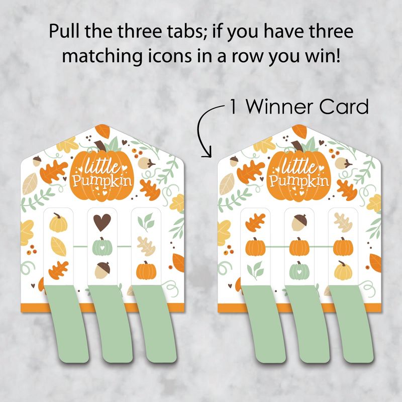 Big Dot of Happiness Little Pumpkin - Fall Birthday Party or Baby Shower Game Pickle Cards - Pull Tabs 3-in-a-Row - Set of 12, 3 of 7