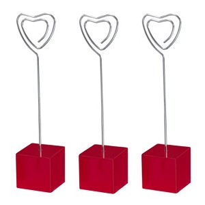 Unique Bargains Metal Resin Cube Base Heart Shape Pictures Memo Place Card Holder 3 Pcs - 1 of 4