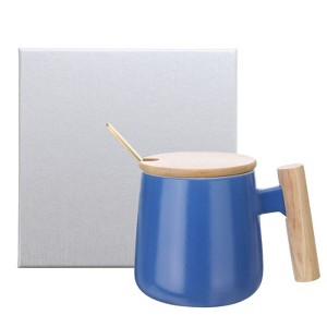 Unique Bargains Ceramic Handmade Simple Wooden Handle Coffee Mug Set - 1 of 4