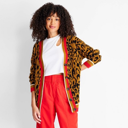 Women's Leopard Print Varsity Cardigan - Future Collective™ with Kahlana  Barfield Brown Brown XXS