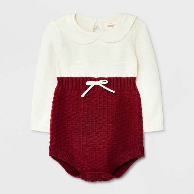 Image of Baby Girls' Peter Pan Collar Sweater Romper - Cat & Jack™ Maroon 3-6M