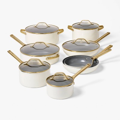 3qt Nonstick Ceramic Coated Aluminum Sauce Pan with Champagne Handle Cream - Figmint™